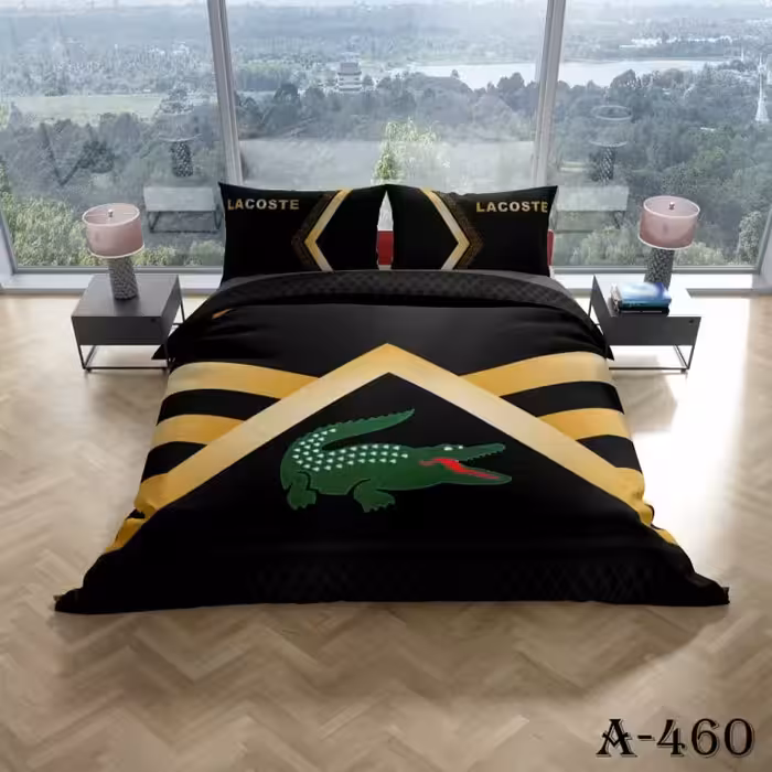 سرویس روتختی یک نفره میکروتترون سه بعدی،طرح لاگوست طلایی مشکی،مناسب بزرگسال،برای تخت 90