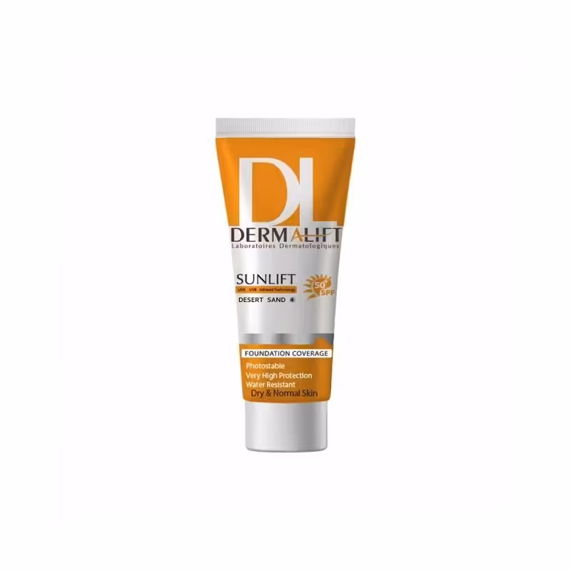 کرم ضد آفتاب SPF50 شماره 4 شن صحرایی مناسب پوست خشک و معمولی درمالیفت 40 میل