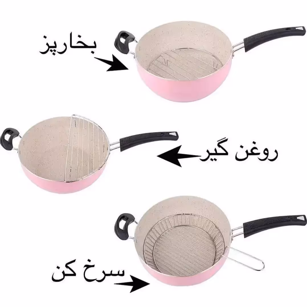 تابه ووک 5پارچه درجه 1ضخیم،جنس بدنه آلومینیوم باروکش گرانیت،با کارایی بالا

