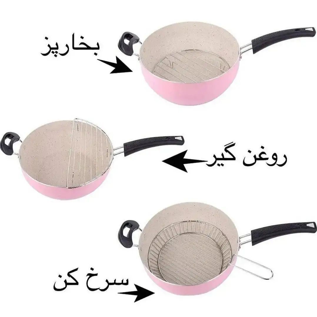 تابه ووک 5پارچه درجه 1ضخیم،جنس بدنه آلومینیوم باروکش گرانیت،با کارایی بالا