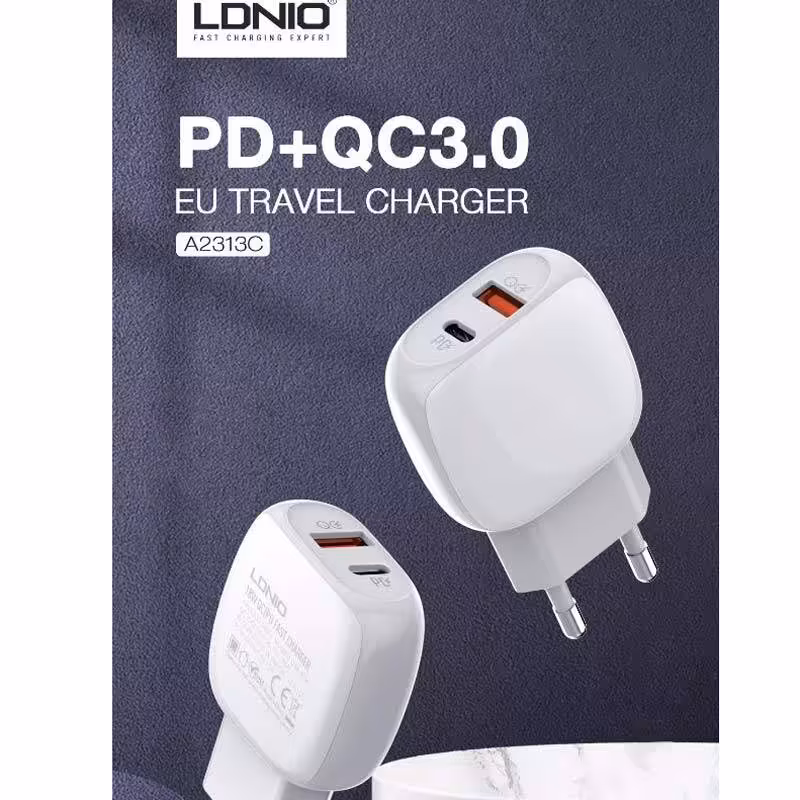 شارژر ال-دینیو fast charging QC3.0 مدل A2313C با کابل Type-C – جعبه بازLDNIO A2313C QC3.0 PD 18W Fast   Type-C Cable - open box