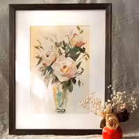 نقاشی آبرنگ نیلار گلدان گل رز