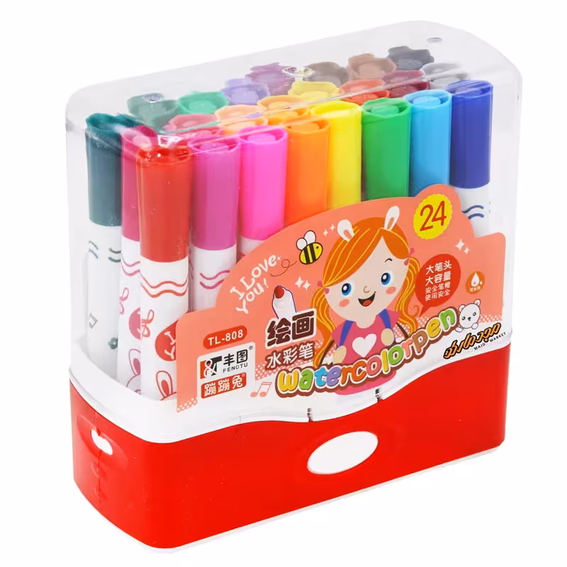 ماژیک رنگ آمیزی 24 رنگ جعبه طلقی قرمز 808