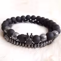 دستبند ست اونیکس تاج سوارسکی حدید دودی اکسسوری دست ساز زنانه مردانه