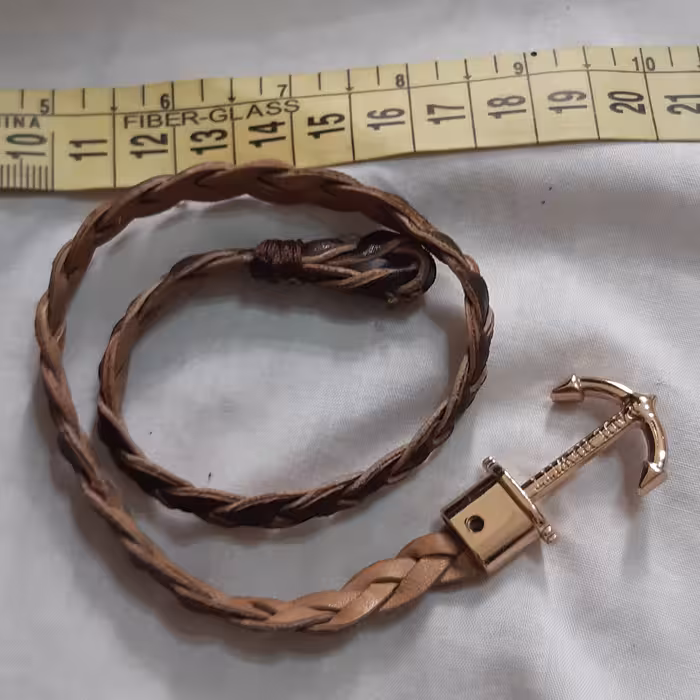 دستبنددوپیچ لنگرچرم طبیعی کاردست(طلایی)(زردقلم)