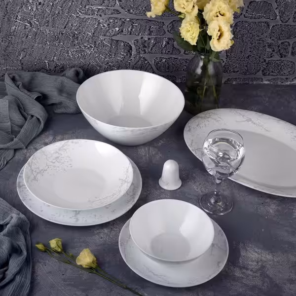 سرویس آرکوپال 28 پارچه قالب دایره طرح ماربل طوسی