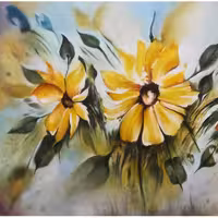 تابلو نقاشی رنگ روغن گلهای زرد 