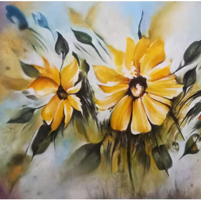 تابلو نقاشی رنگ روغن گلهای زرد 