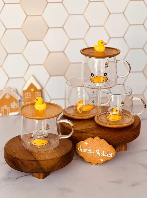 ماگ پیرکس درب بامبو جوجه سیلیکونی