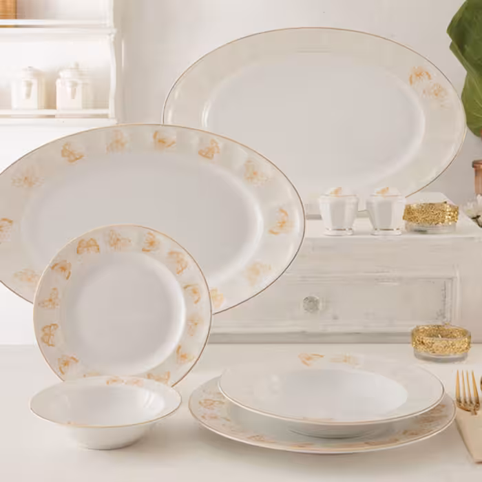 سرویس 6 نفره چینی زرین طرح هوراند طلایی قالب نئوکلاسیک 29 پارچه