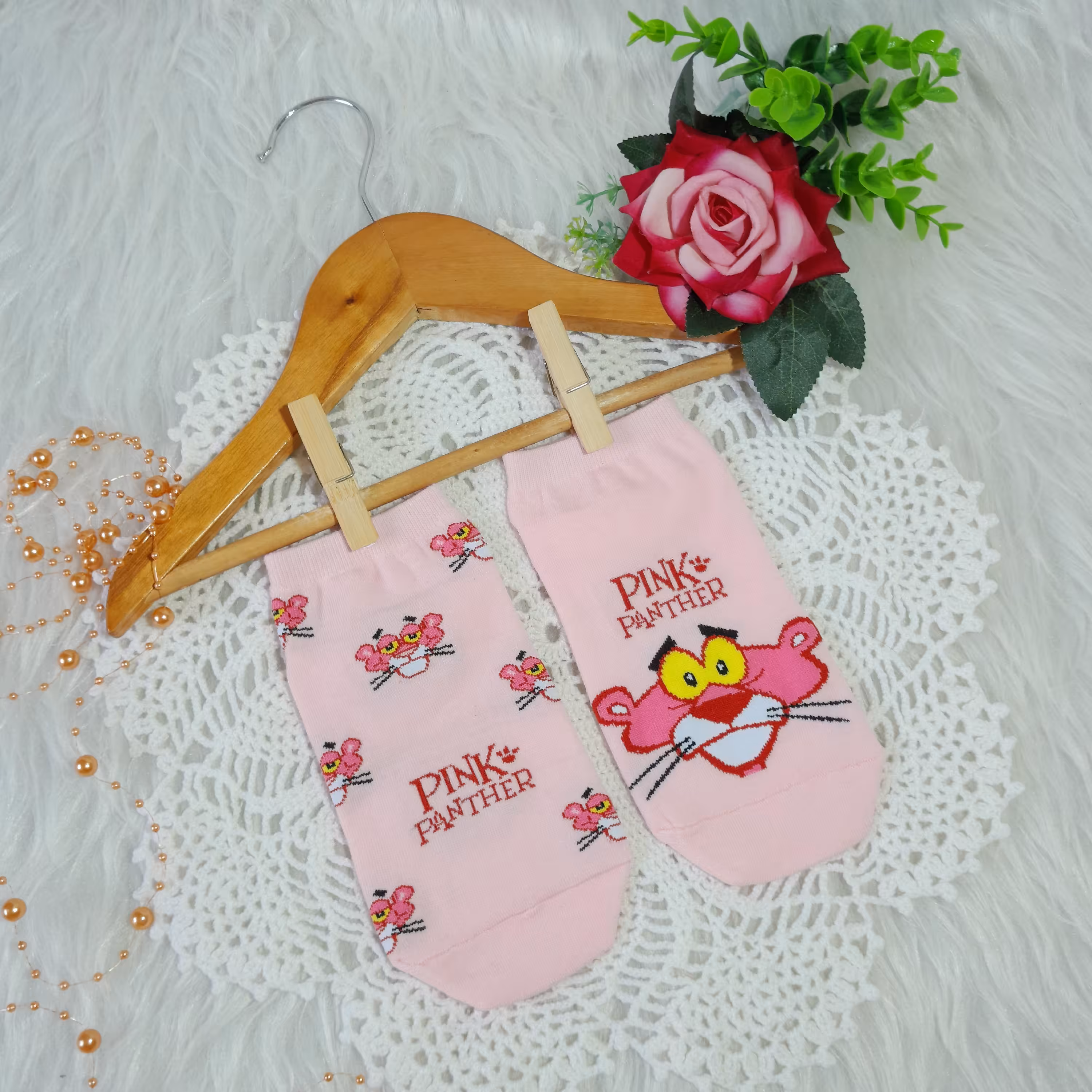 جوراب مچی تا به تا پلنگ صورتی نخ پنبه 36تا42