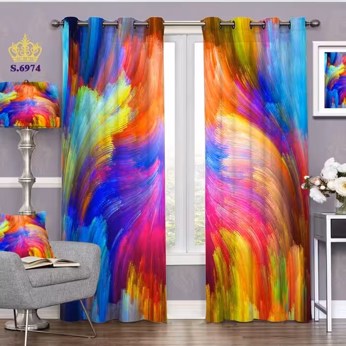 پرده پذیرایی دو قواره پانچ طرح رنگی کد S6974