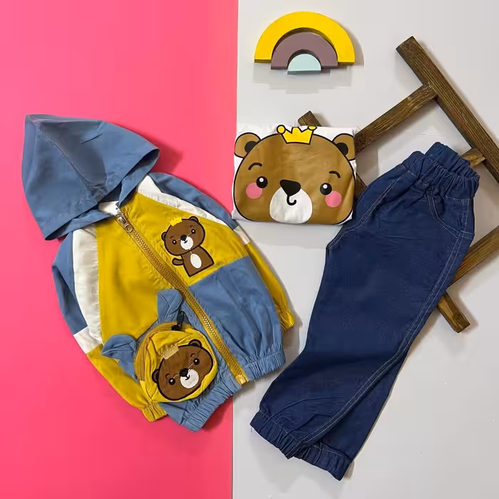 سه تیکه جذاب اسپور ت  هم دخترونه هم پسرونه جنس سویشرت میکرو جنس بلوز  پنبه جنس شلوار لی کاغذی مناسب 1 تا 6 سال در 5 رنگ 