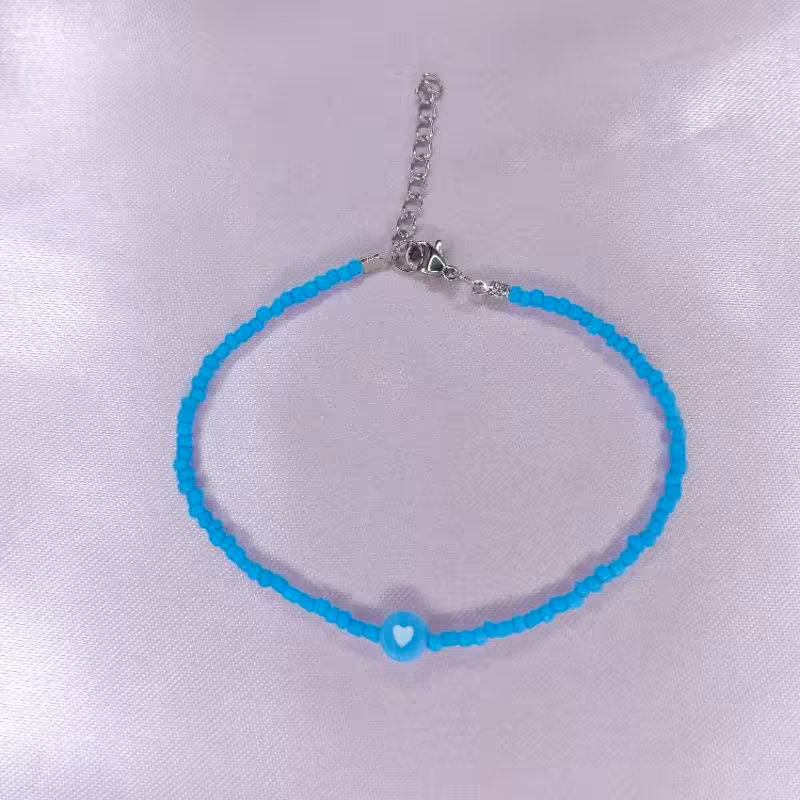 دستبند منجوقی ست آبی صدفی قلب دستساز 