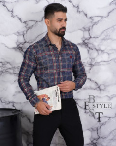 پیراهن مردانه چهارخونه دنیم کش آستین بلند کد: B1