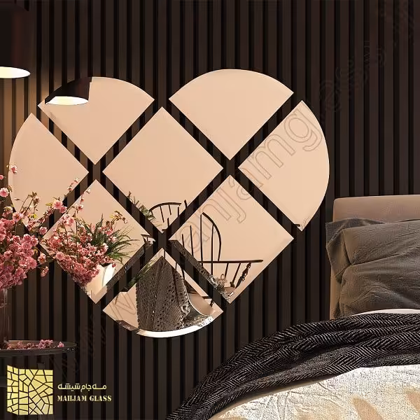 آینه آسان نصب نقره ای مدل قلب کدSQ0305
