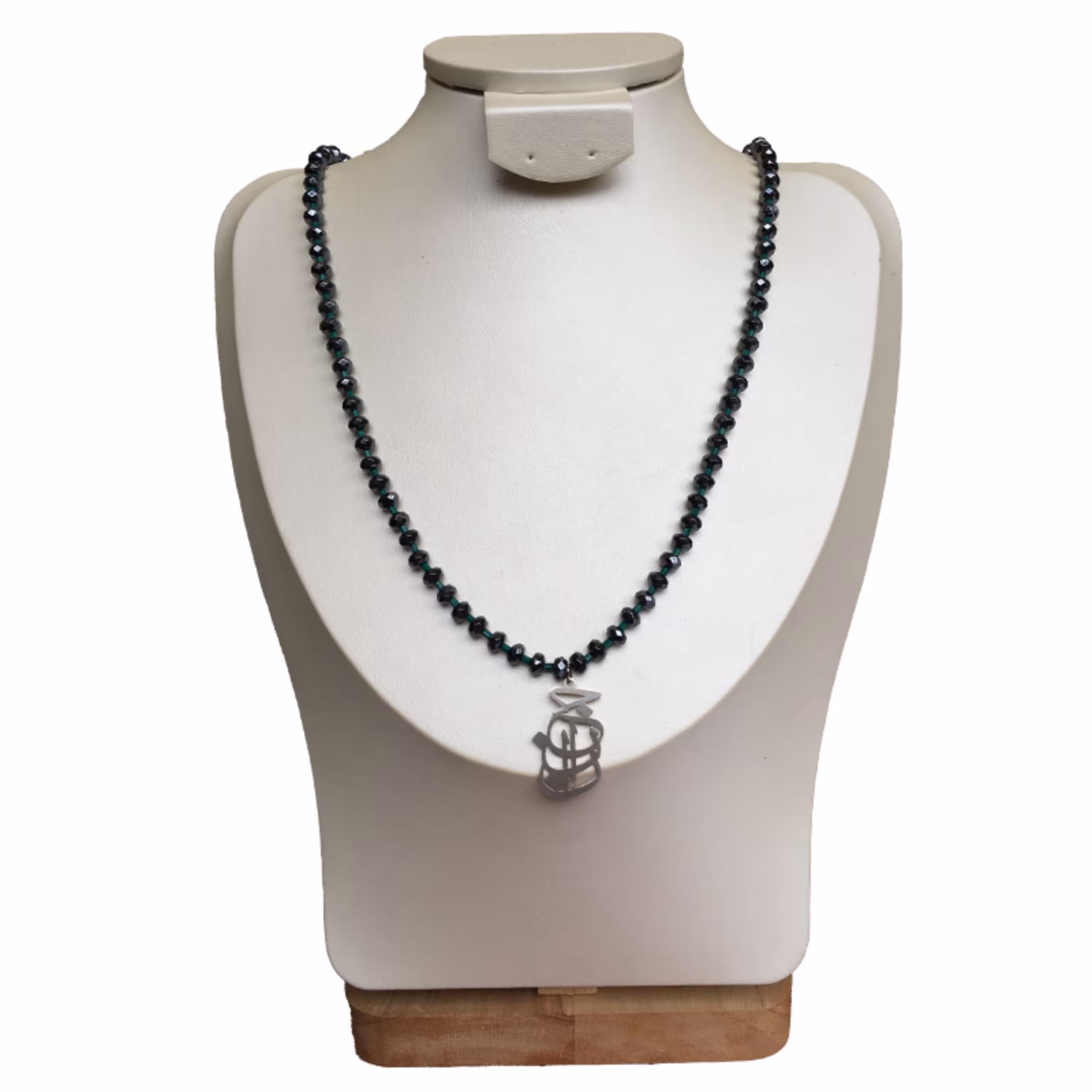 گردنبند نقره زنانه مدل جانا سنگ های هماتیت و منجوق