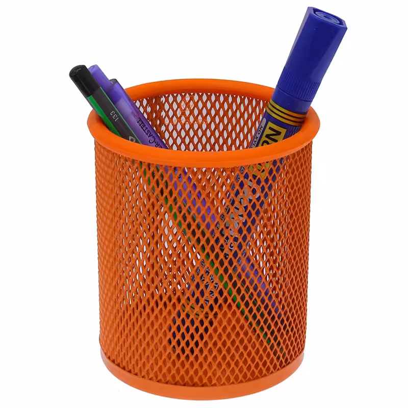 جا قلمی رومیزی توری فلزی نارنجی وافر vz-27