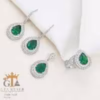 نیم ست نقره زنانه با سنگ سبز اشکی جواهری کد16541