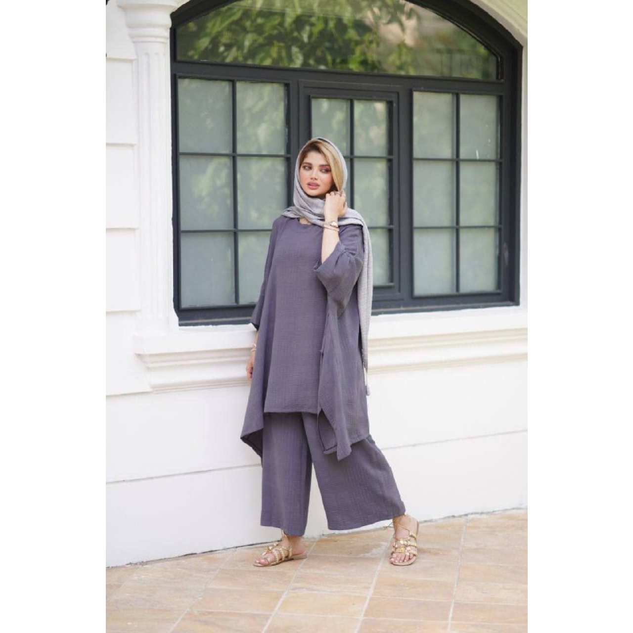ست مانتو و شلوار زنانه رنگ طوسی