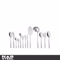 سرویس قاشق و چنگال ناب استیل 116 پارچه مدل فلورانس استیل براق جعبه چوبی سفید