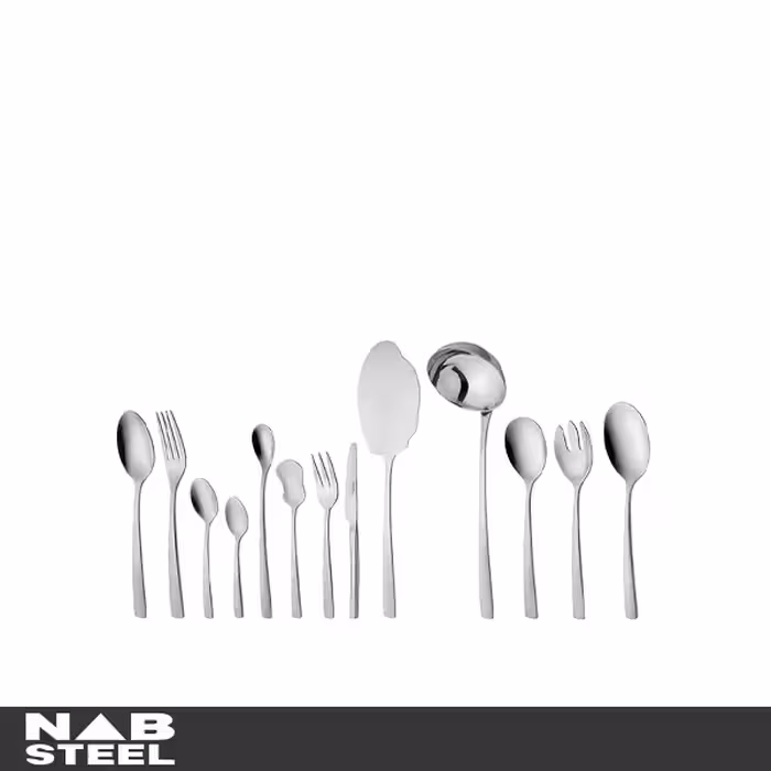 سرویس قاشق و چنگال ناب استیل 116 پارچه مدل فلورانس استیل براق جعبه چوبی سفید