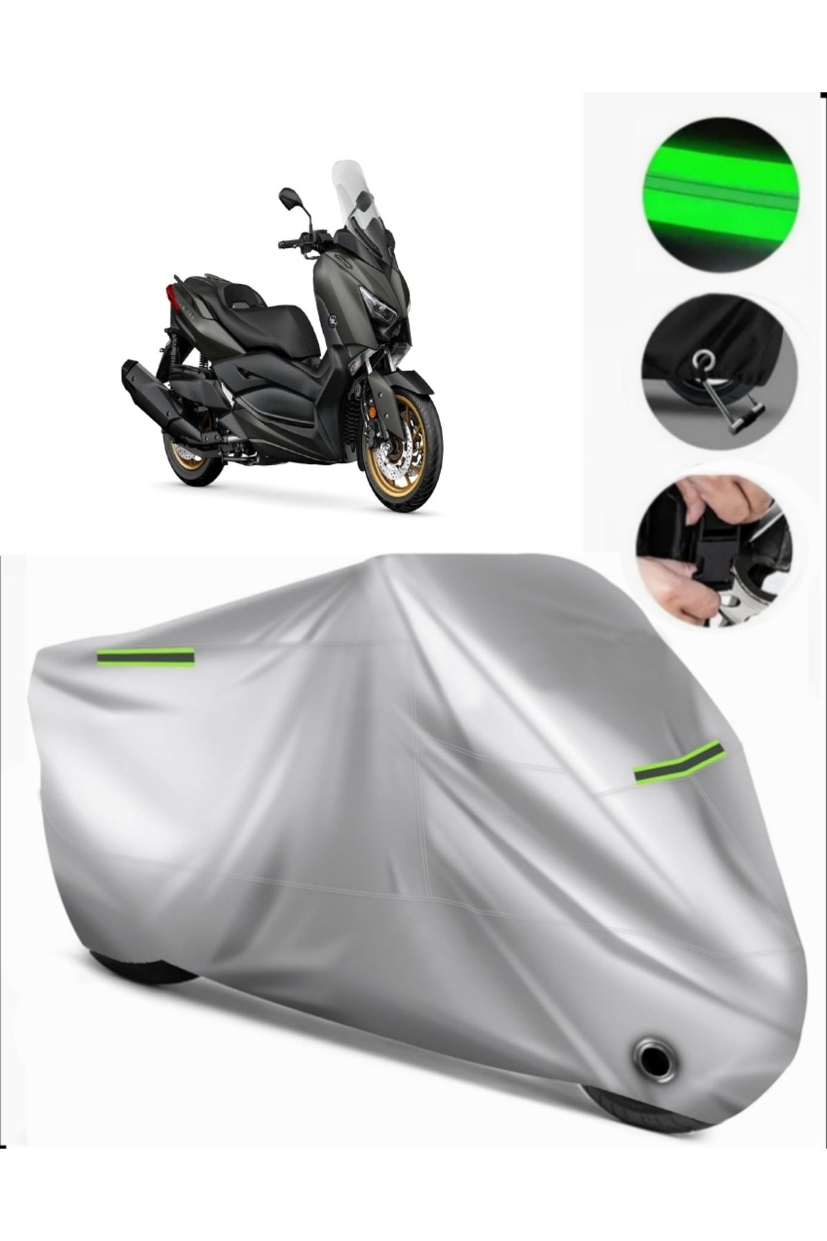 چادر موتورسیکلت خاکستری YAMAHA X MAX 400 IRON سازگار با موتور سیکلت TARKET PREMIUM قفل GRI MotoEn