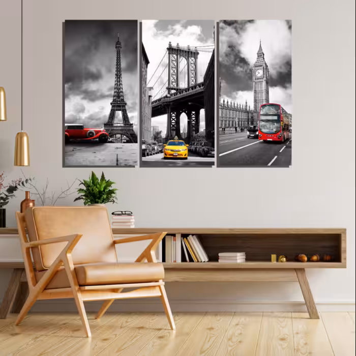 تابلو شاسی طرح مناظر مشهور مجموعه 3 عددی سایز 20 در 20