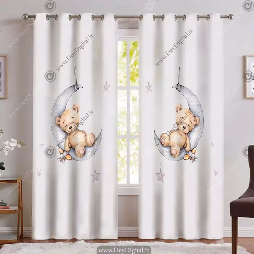 پرده پانچی برای اتاق نوزاد طرح عروسکی خرس و ماه PK-5113