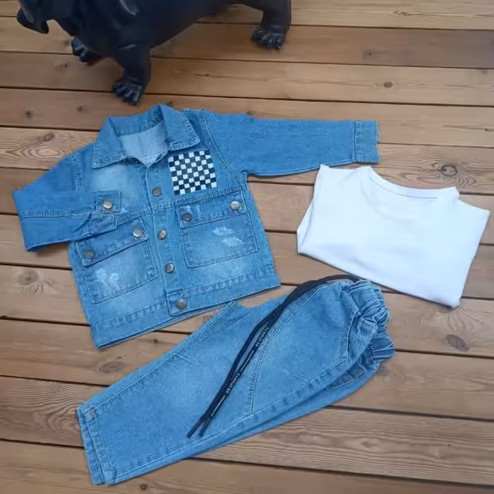 سه تیکه اسپرت جین   مناسب برای چهار سال هشت سال جنس عالی و تضمینی 