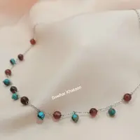 گردنبند نقره فیروزه نیشابوری و عقیق