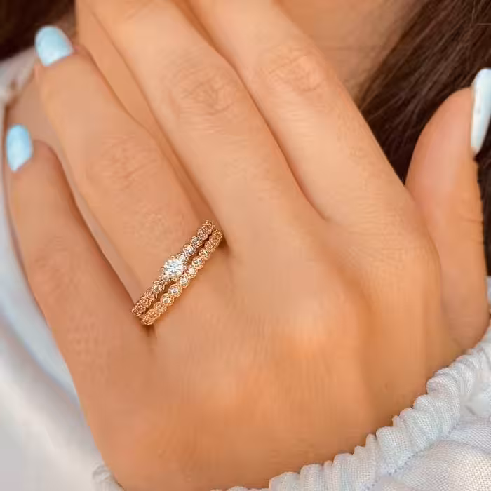 حلقه تک نگین و ساده دوتایی ژوپینگ رنگ ثابت و ضد حساسیت با نگین های مخراج شده