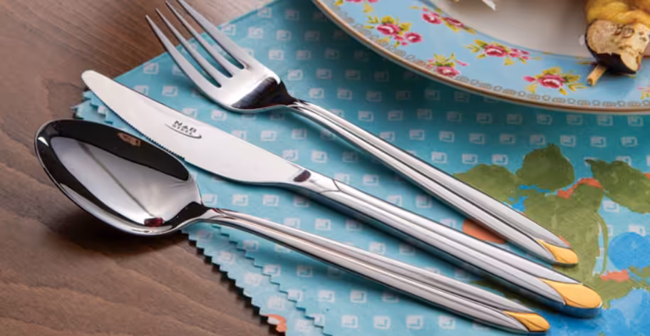 سرویس قاشق و چنگال 24 پارچه دور طلایی  مدل پالرمو ناب استیل Nab Steel palermo 24 Pcs