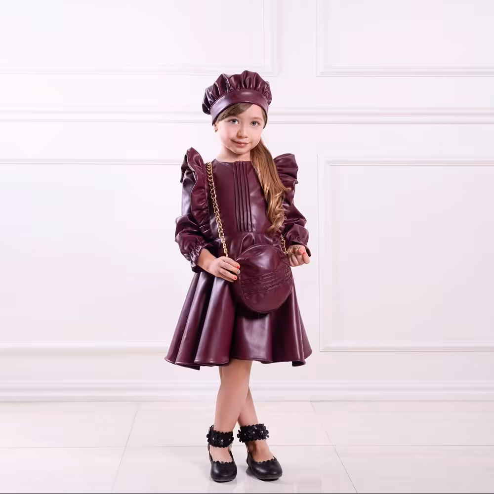 ست پیراهن چرم دخترانه مدل فلورا کد 1102