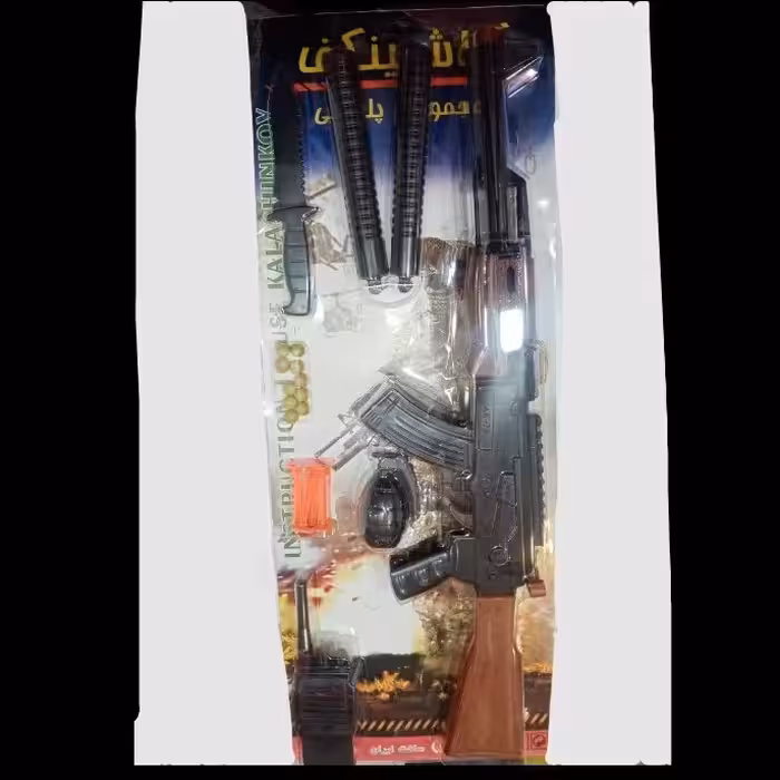 تفنگ بادی تیر پران بزرگ کلاشینکف دو حالته به همراه بی سیم و نارنجک و خنجر و لانچیکو