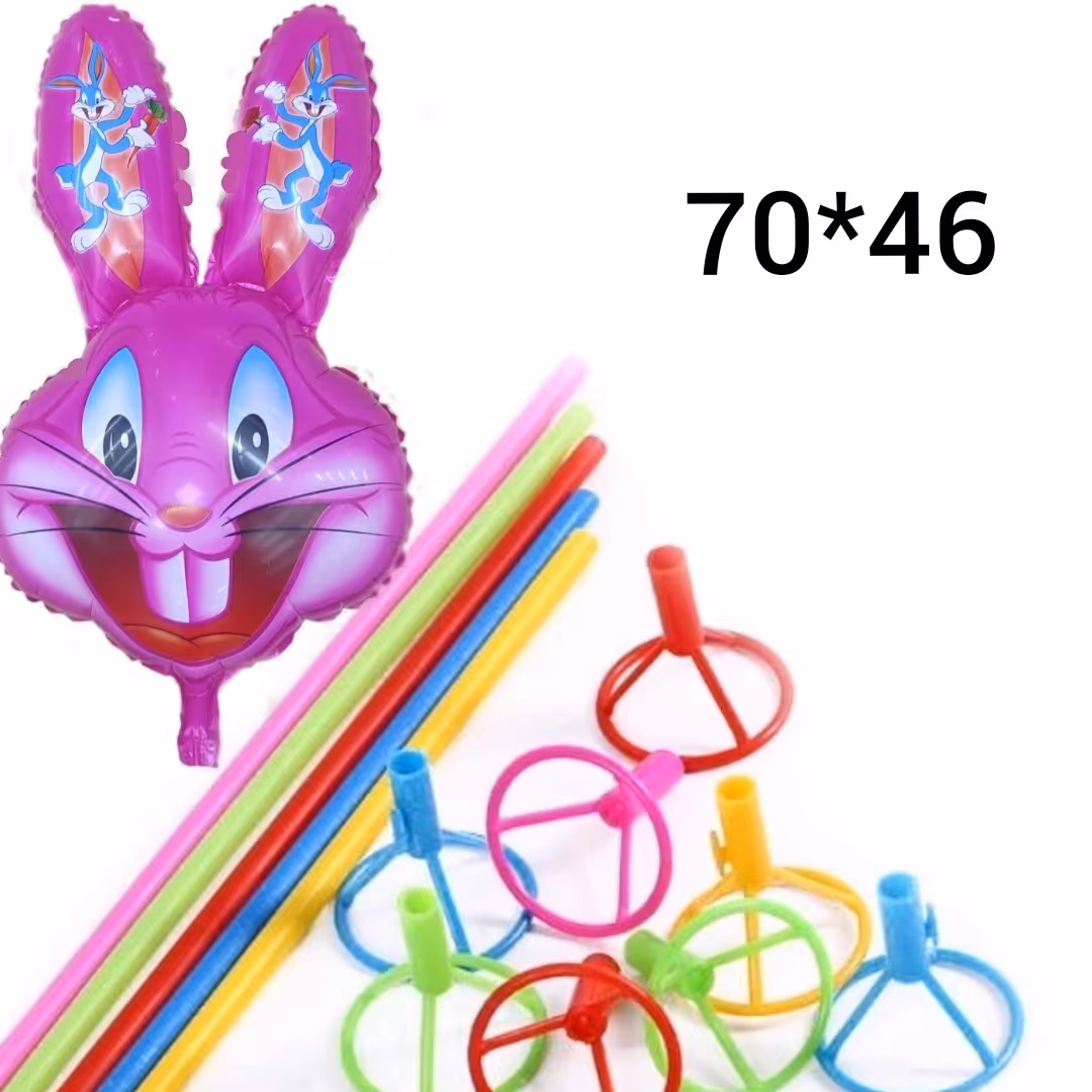 بادکنک فویلی به همراه نی و سر نی 10 عددی طرح خرگوش