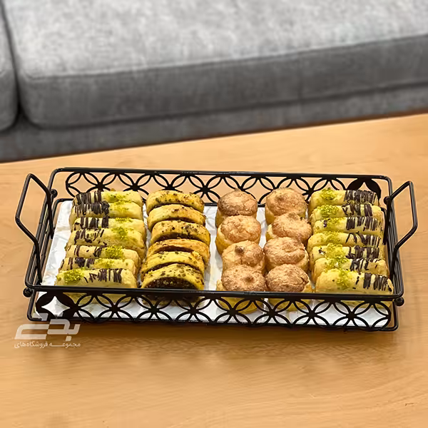 سینی فلزی مشکی طرح گل سایز 40