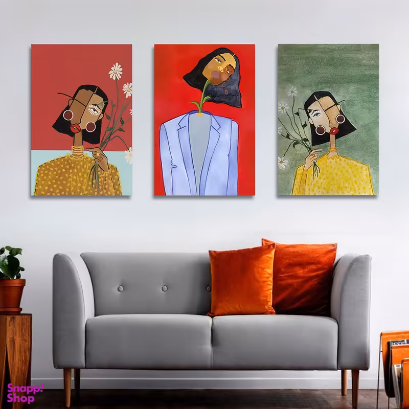 تابلو شاسی بکلیت طرح نقاشی دکوراتیو مدرن سبک کوبیسم مدل SH-1424 مجموعه 3 عددی