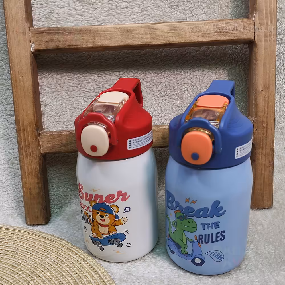 فلاسک استیل نی دار چاپی کارتونی