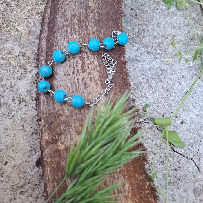 دستبند فیروزه ای استیل نقره ای(پس کرایه)