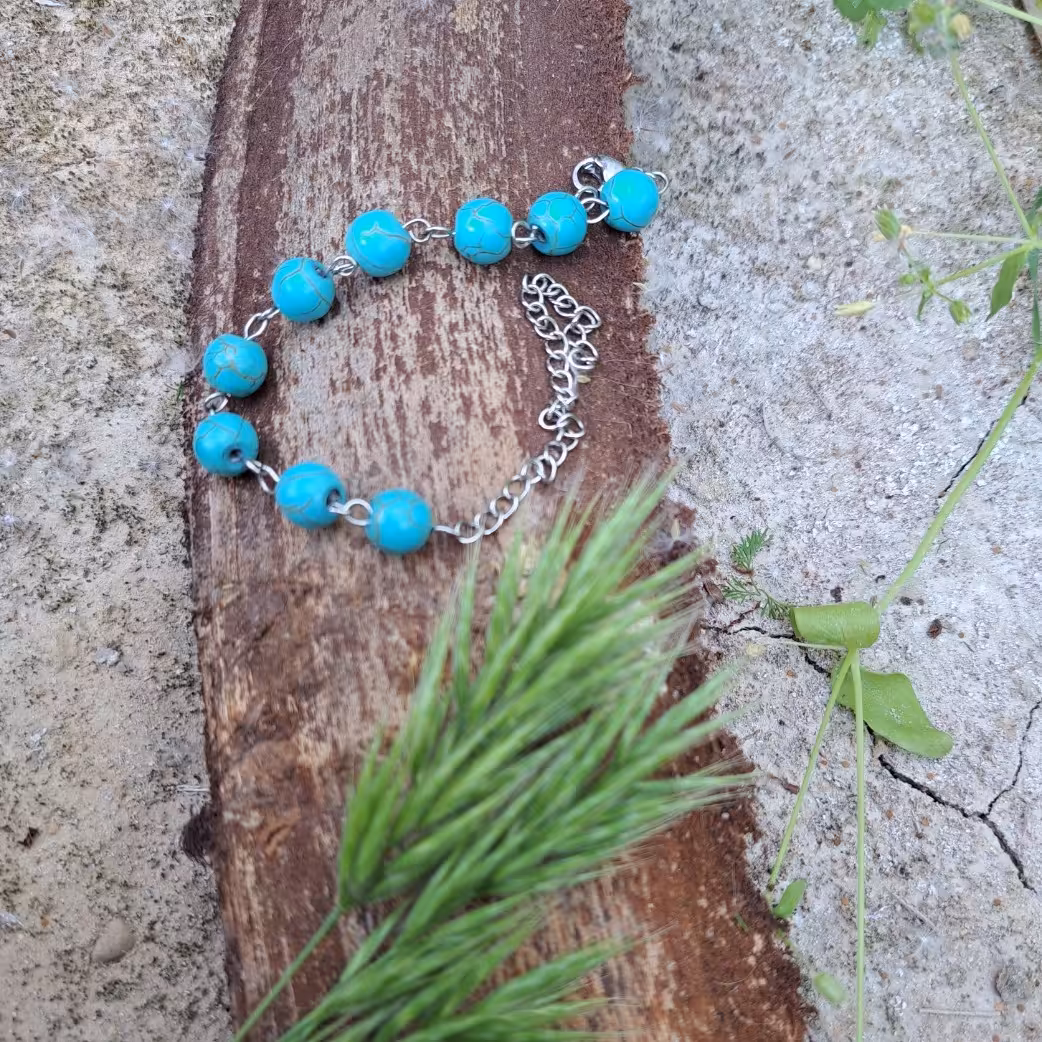 دستبند فیروزه ای استیل نقره ای(پس کرایه)