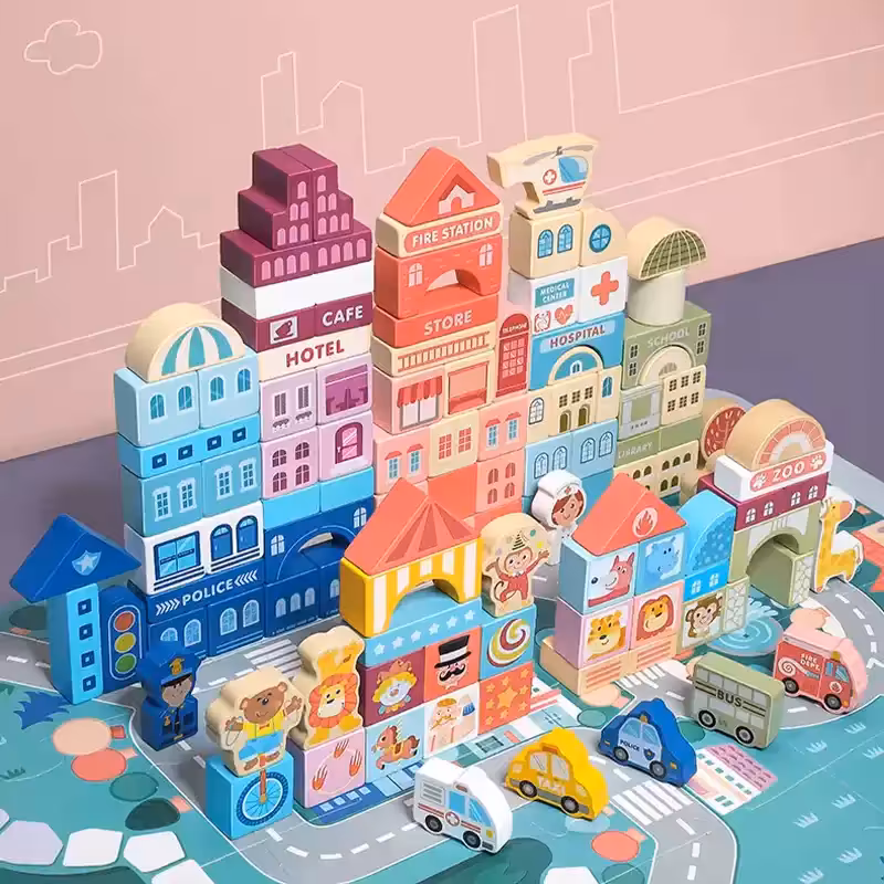 بلوک چوبی خانه سازی بریکس سطلی 100 تکه با صفحه بازی مدل JHTOY169