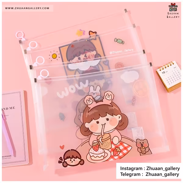 فولدر A4 شفاف زیپ دار Happy World فانتزی