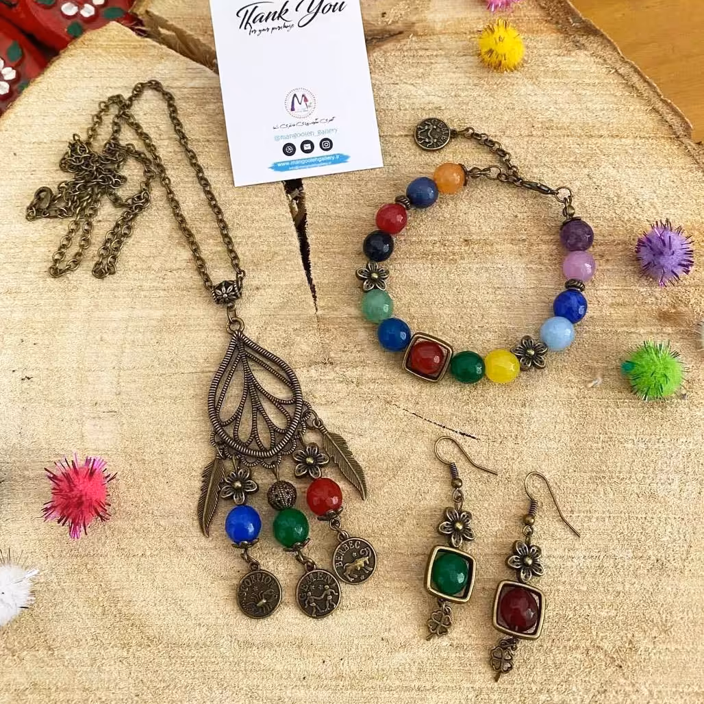 ست کامل زیورآلات تمام سنگ رنگی رنگی