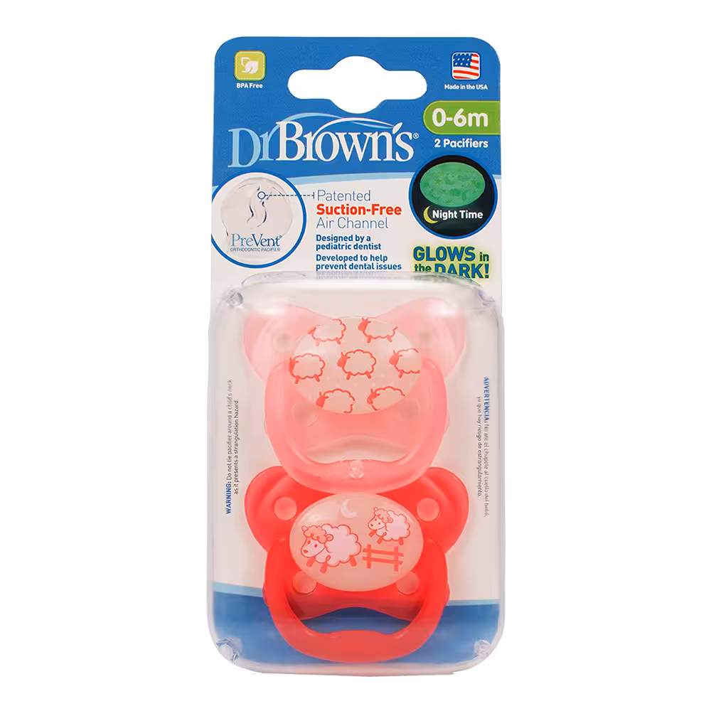 پستانک ارتودنسی 0-6 ماه دکتر براون Dr Browns بسته دو عددی صورتی قرمز