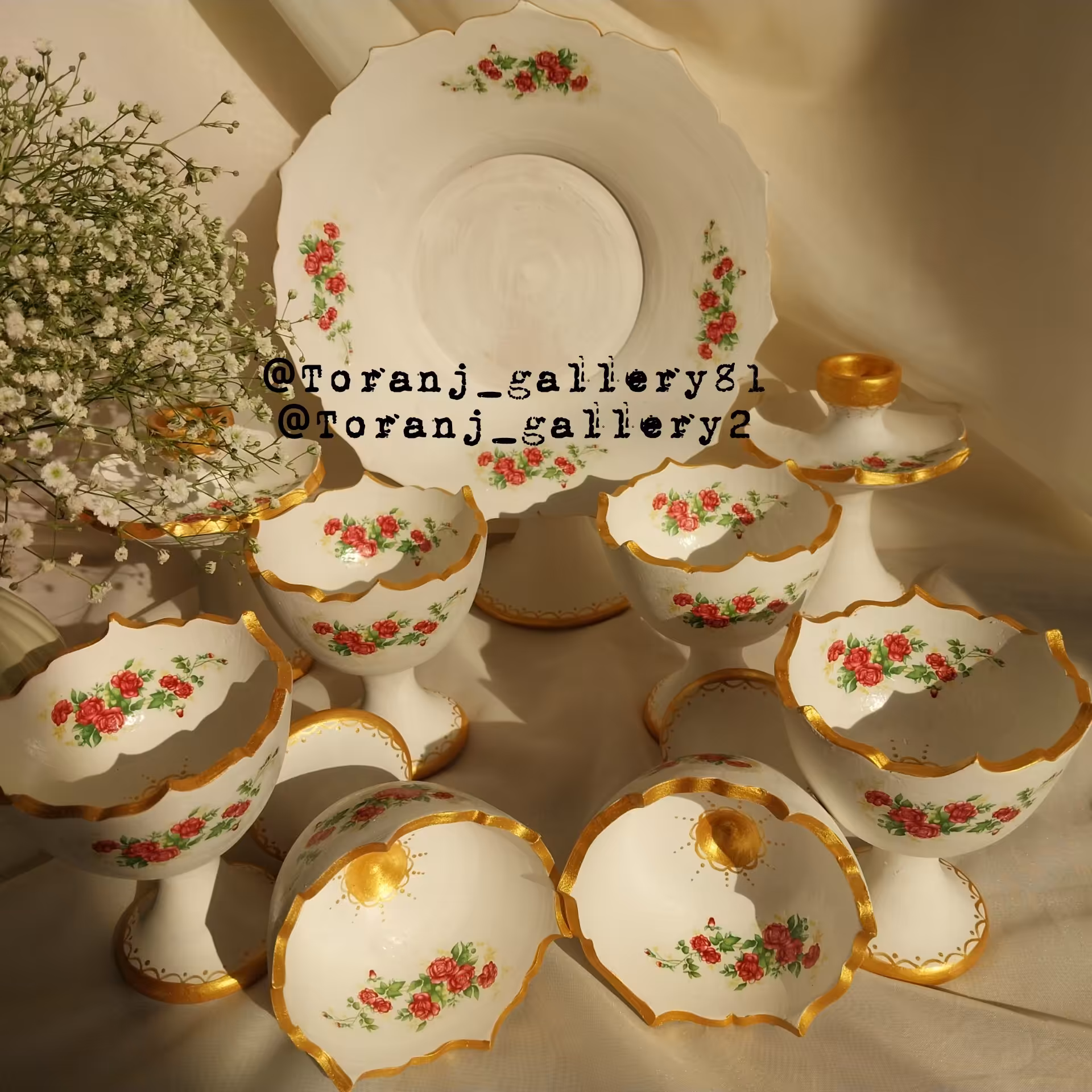 ست هفت سین سفالی گل سرخی 