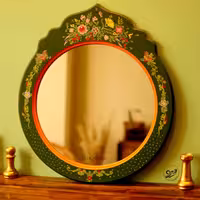 قاب آینه دایره تاجدار نقاشی با دست قطر 60