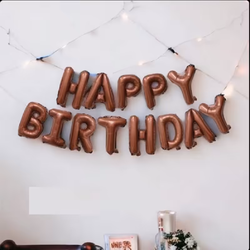 ریسه بادکنک فویلی تولد مبارک قهوه ای - ریسه بادکنک فویلی تولد مبارک رنگ خاص 