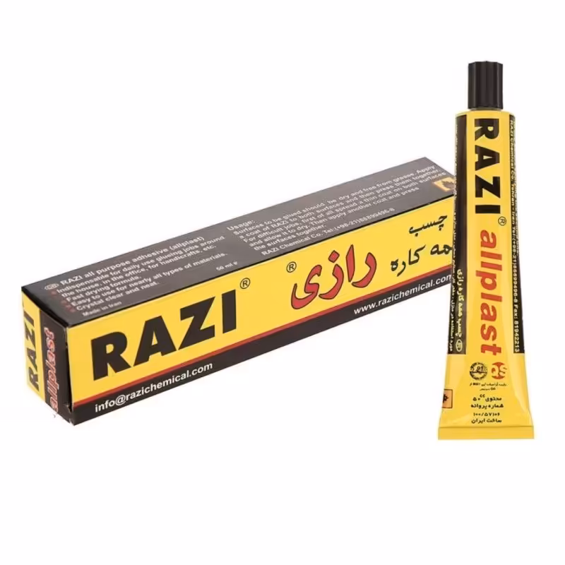 چسب مایع همه کاره رازی حجم 50cc،شفاف و تمیز،مناسب استفاده روزمره در منزل،دفترکار،صنایع دستی و... بسته 1 عددی