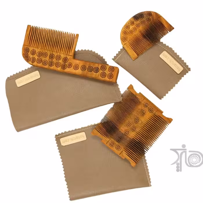 ست شانه چوبی دستساز با کیف 